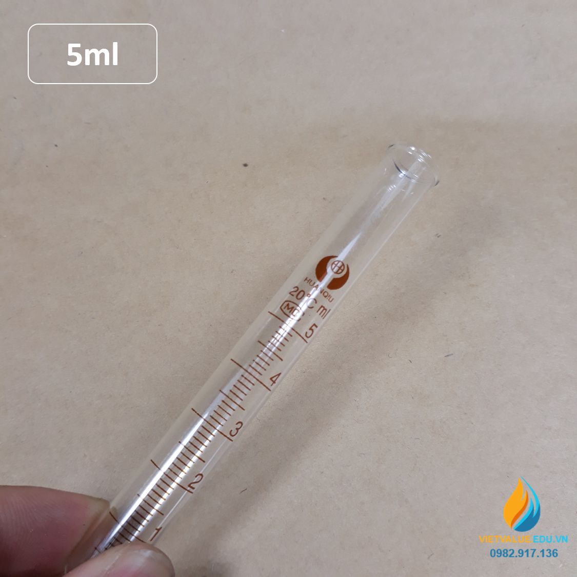 Ống nghiệm thủy tinh 5ml có vạch chia, đáy ống nghiệm tròn, chịu nhiệt độ cao
