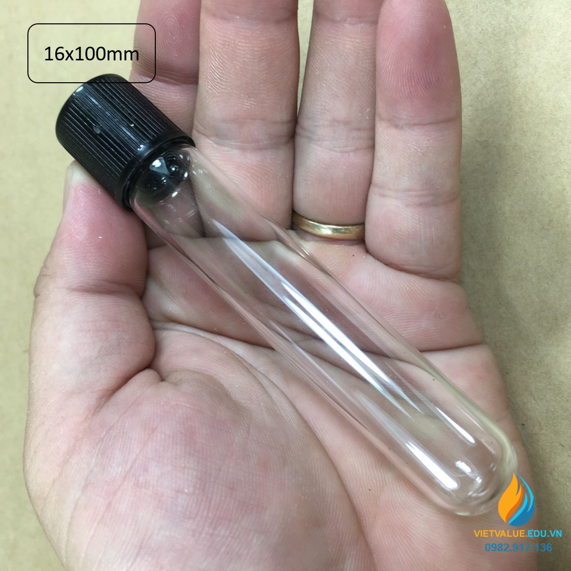 Ống nghiệm thủy tinh kỵ khí kích thước 16mm x 100mm nút cao su, nắp xoáy, kín khí