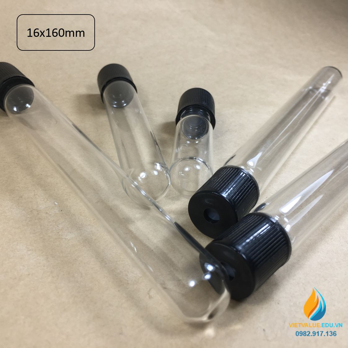 Ống nghiệm thủy tinh kỵ khí kích thước 16mm x 160mm nút cao su, nắp xoáy, kín khí