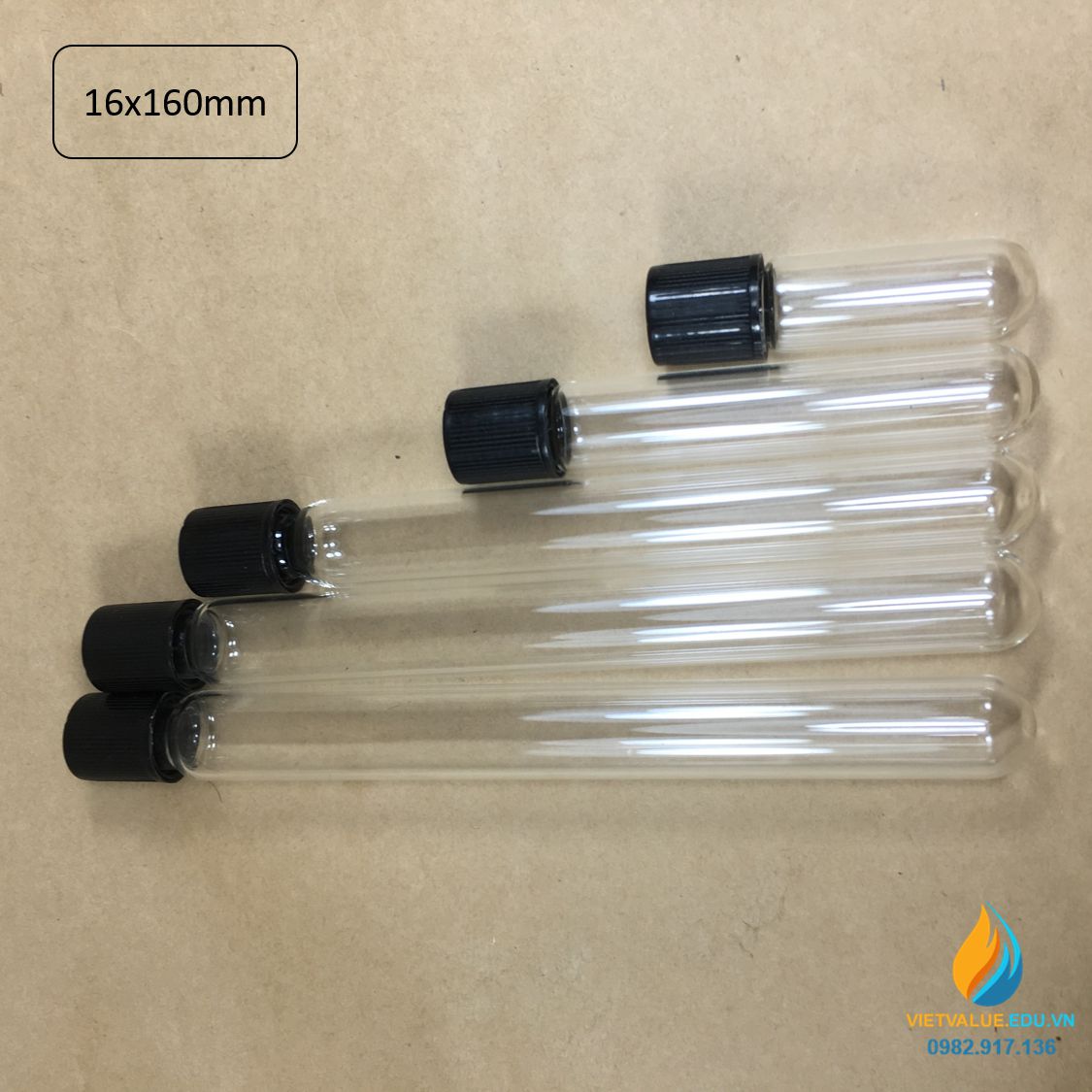 Ống nghiệm thủy tinh kỵ khí kích thước 16mm x 160mm nút cao su, nắp xoáy, kín khí