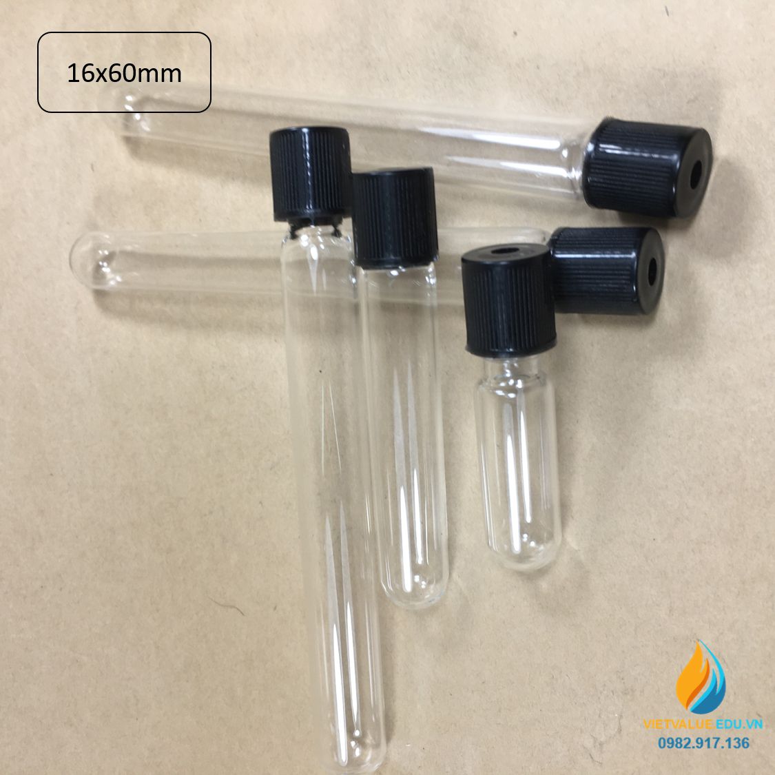 Ống nghiệm thủy tinh kỵ khí kích thước 16mm x 60mm nút cao su, nắp xoáy, kín khí