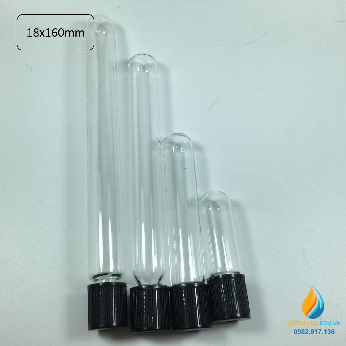 Ống nghiệm thủy tinh kỵ khí kích thước 18mm x 160mm nút cao su, nắp xoáy, kín khí