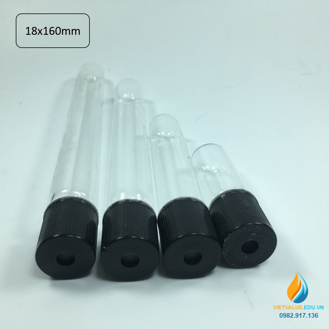 Ống nghiệm thủy tinh kỵ khí kích thước 18mm x 160mm nút cao su, nắp xoáy, kín khí