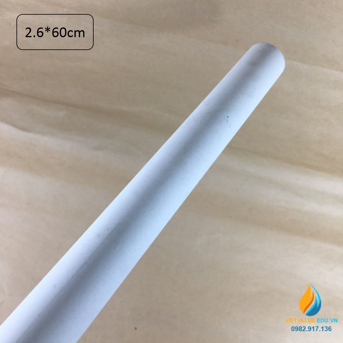 Ống sứ nung chịu nhiệt cao, kích thước dài 60cm, đường kính ngoài 26mm