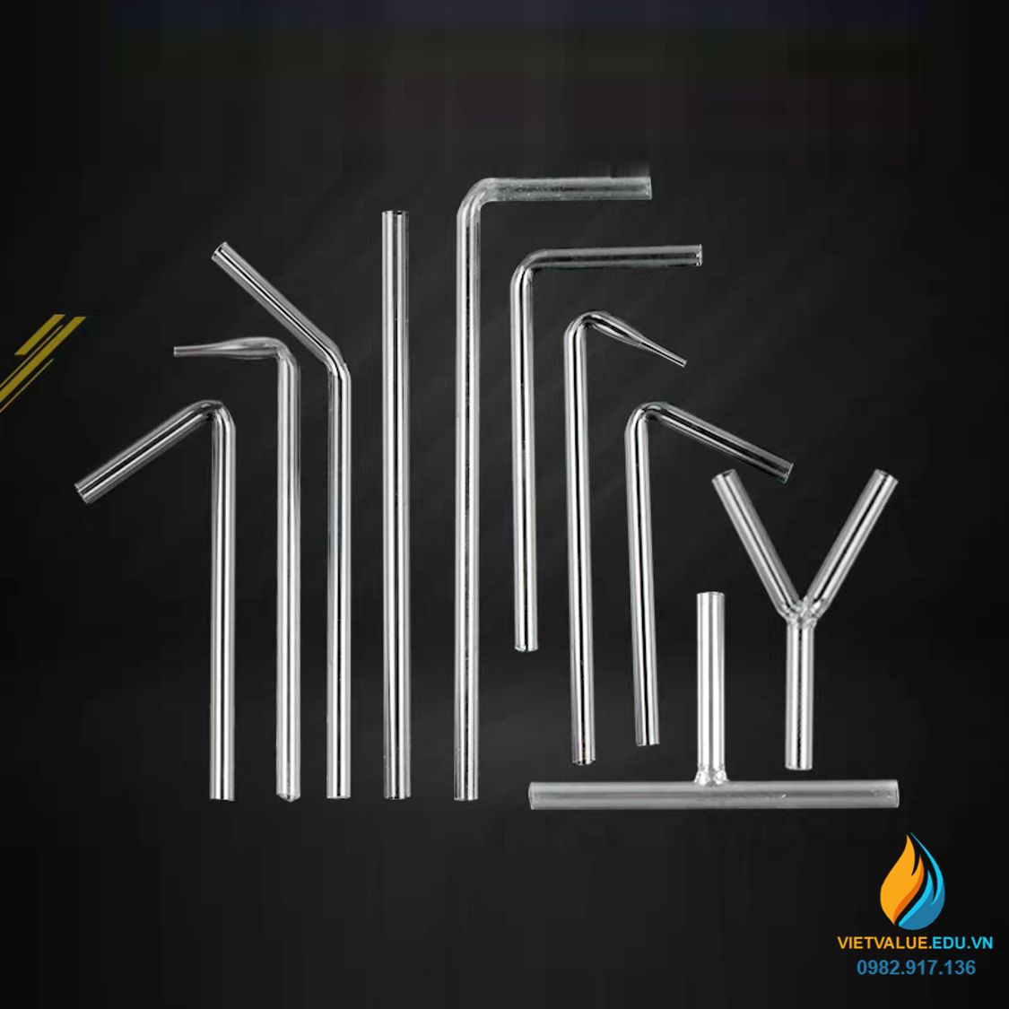 Ống dẫn thủy tinh thẳng, đường kính trong 5mm, dài 10cm