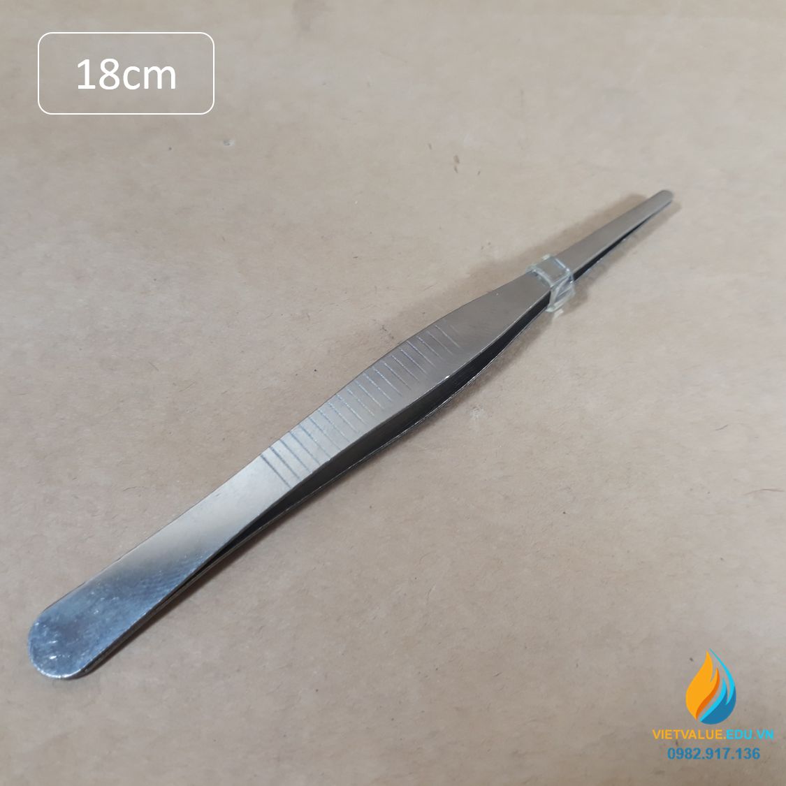 Nhíp gắp mẫu phòng thí nghiệm, dài 18cm thép không gỉ, đầu gắp thẳng có răng