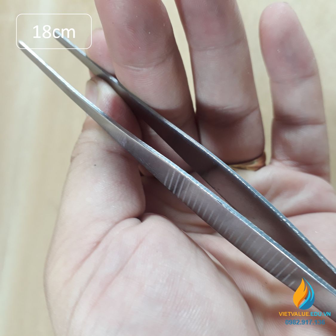 Nhíp gắp mẫu phòng thí nghiệm, dài 18cm thép không gỉ, đầu gắp thẳng có răng