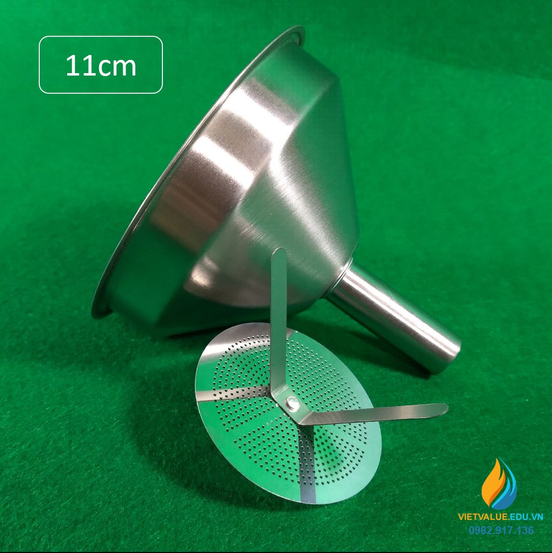 Phếu rót Inox 304 không gỉ, đường kính miệng 11cm, có tay cầm