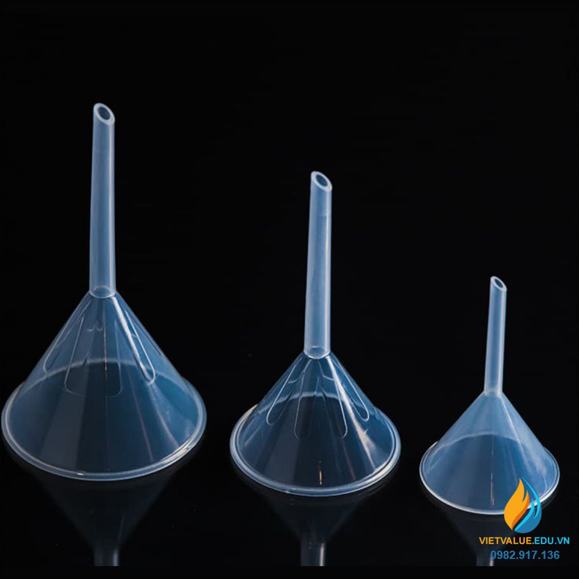 Phễu rót hóa chất, đường kính 90mm, nhựa PP trong suốt