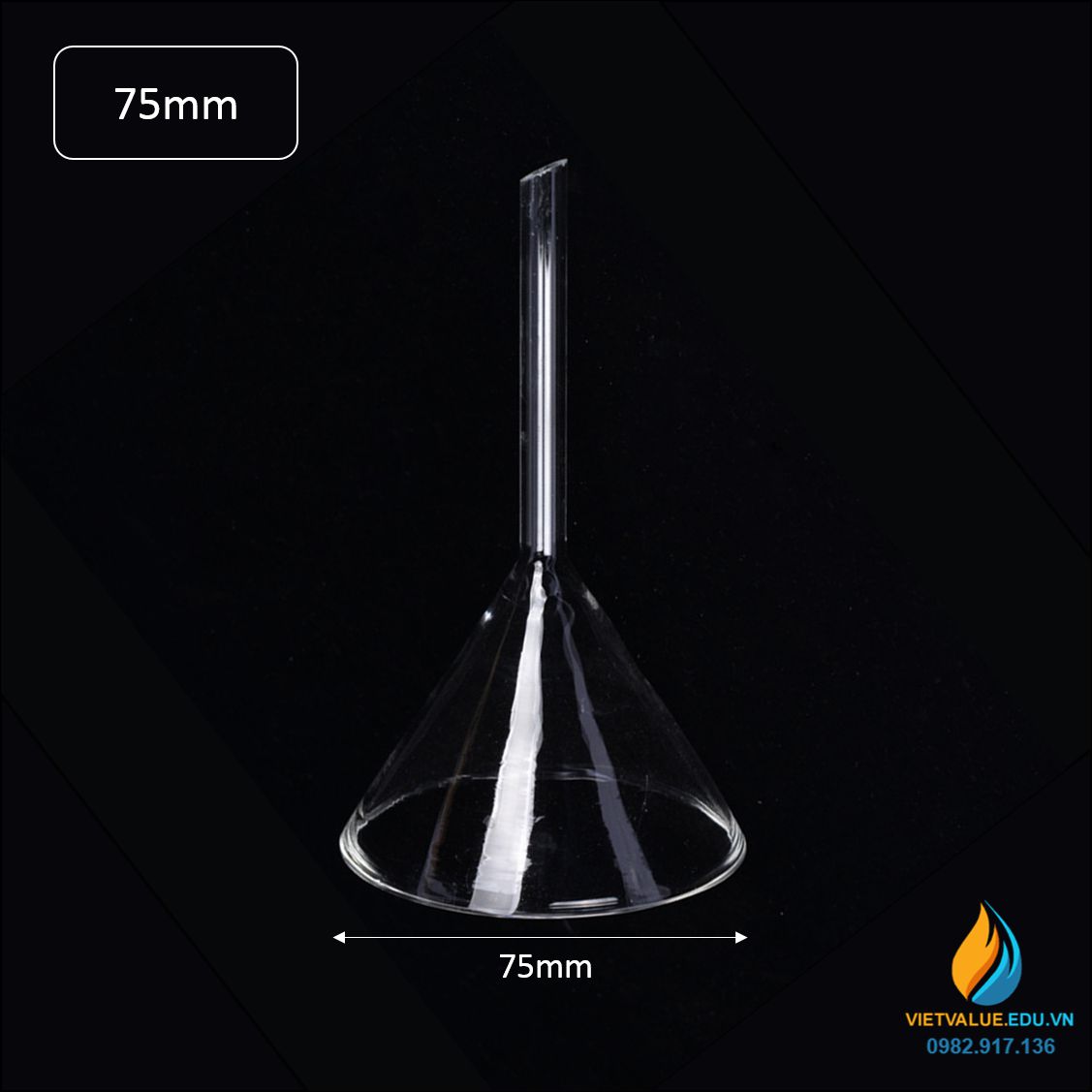 Phễu thủy tinh trong suốt, chịu nhiệt , đường kính phễu 60mm