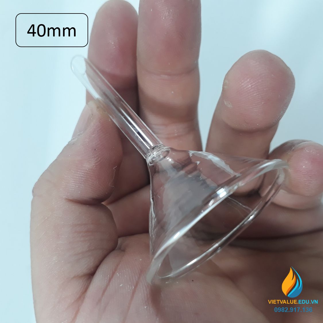 Phễu thủy tinh rót hóa chất, đường kính miệng phễu 40mm