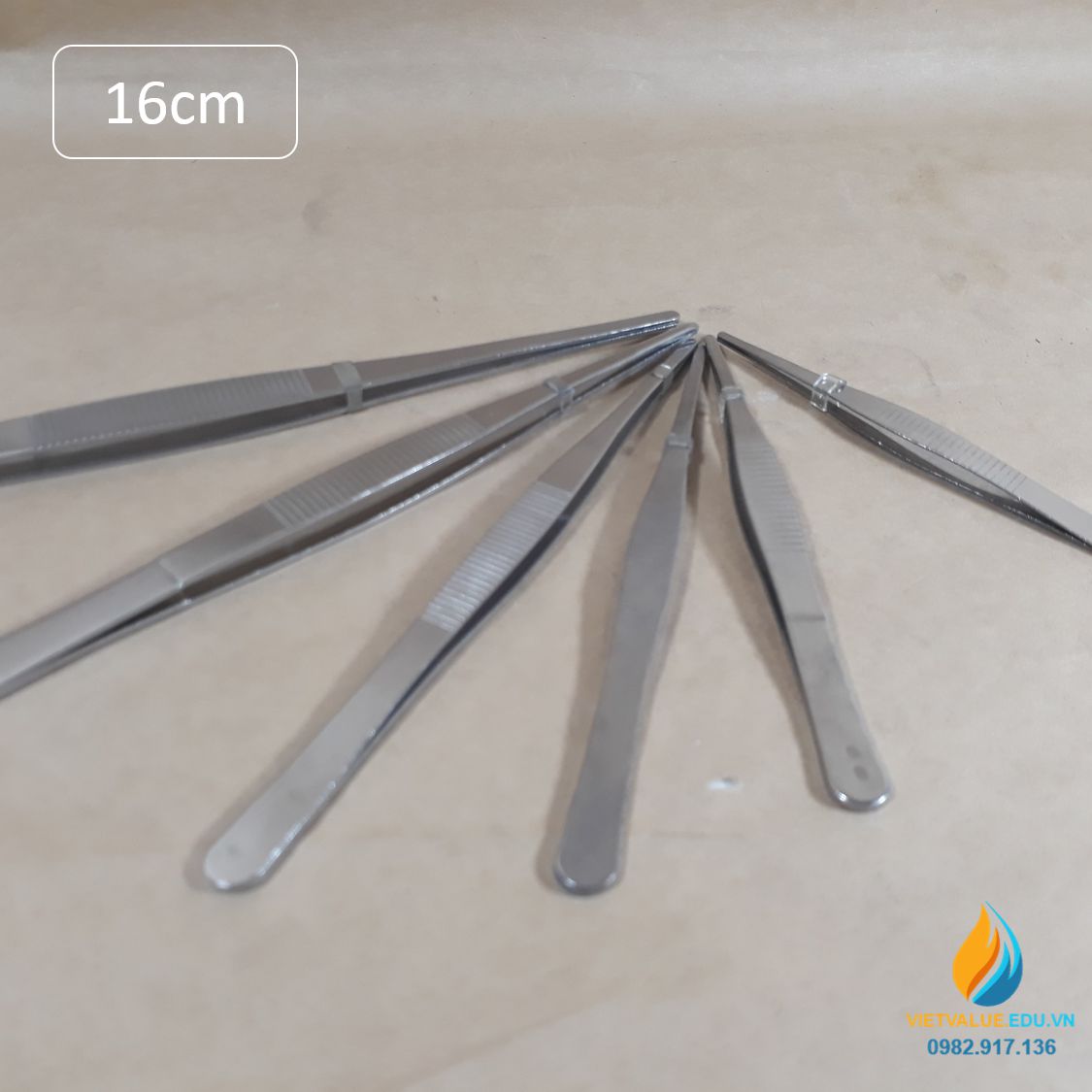 Nhíp gắp mẫu phòng thí nghiệm, dài 16cm thép không gỉ, đầu gắp thẳng có răng