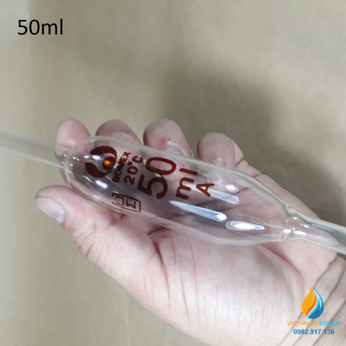 Pipet bầu thủy tinh 50ml, pipet bầu hút định lượng hút chính xác