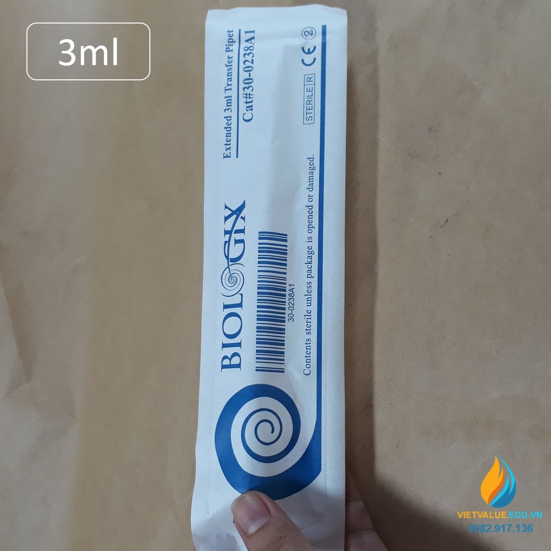 Pipet paster nhựa, dung tích hút 3ml, tiệt trùng hoàn toàn, hãng Biologix Mỹ