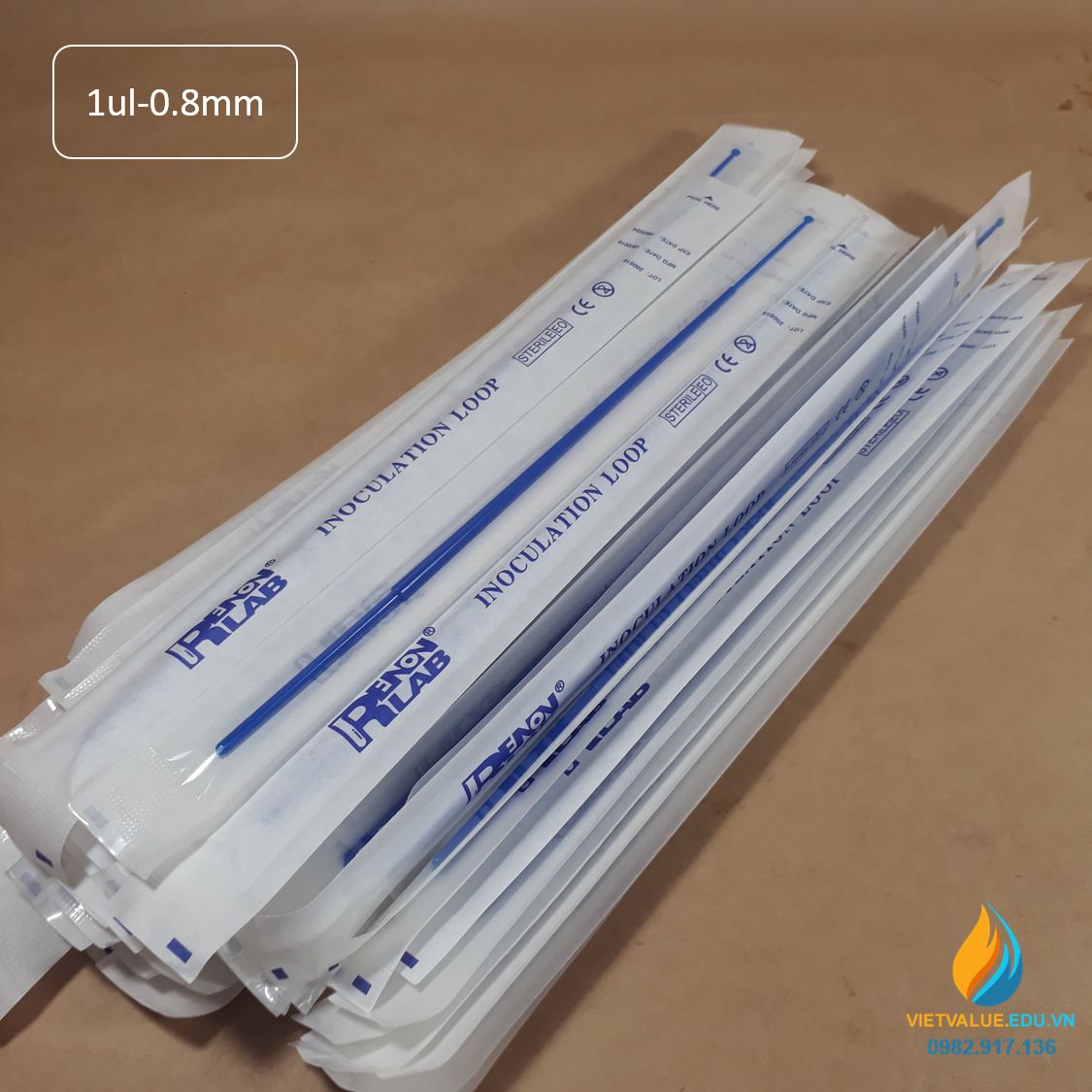 Que cấy vi sinh 1ul đầu tròn 0.8mm, nhựa tiệt trùng dùng 1 lần, gói 100 cái