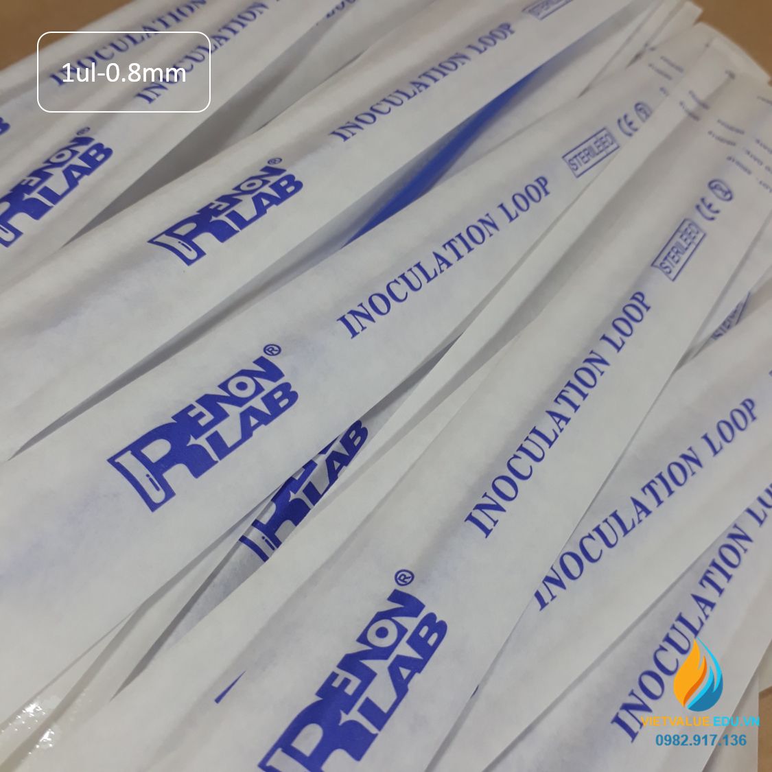 Que cấy vi sinh 1ul đầu tròn 0.8mm, nhựa tiệt trùng dùng 1 lần, gói 100 cái