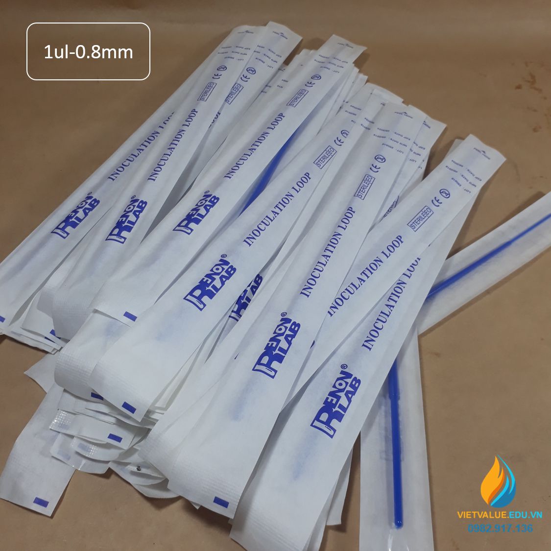 Que cấy vi sinh 1ul đầu tròn 0.8mm, nhựa tiệt trùng dùng 1 lần, gói 100 cái