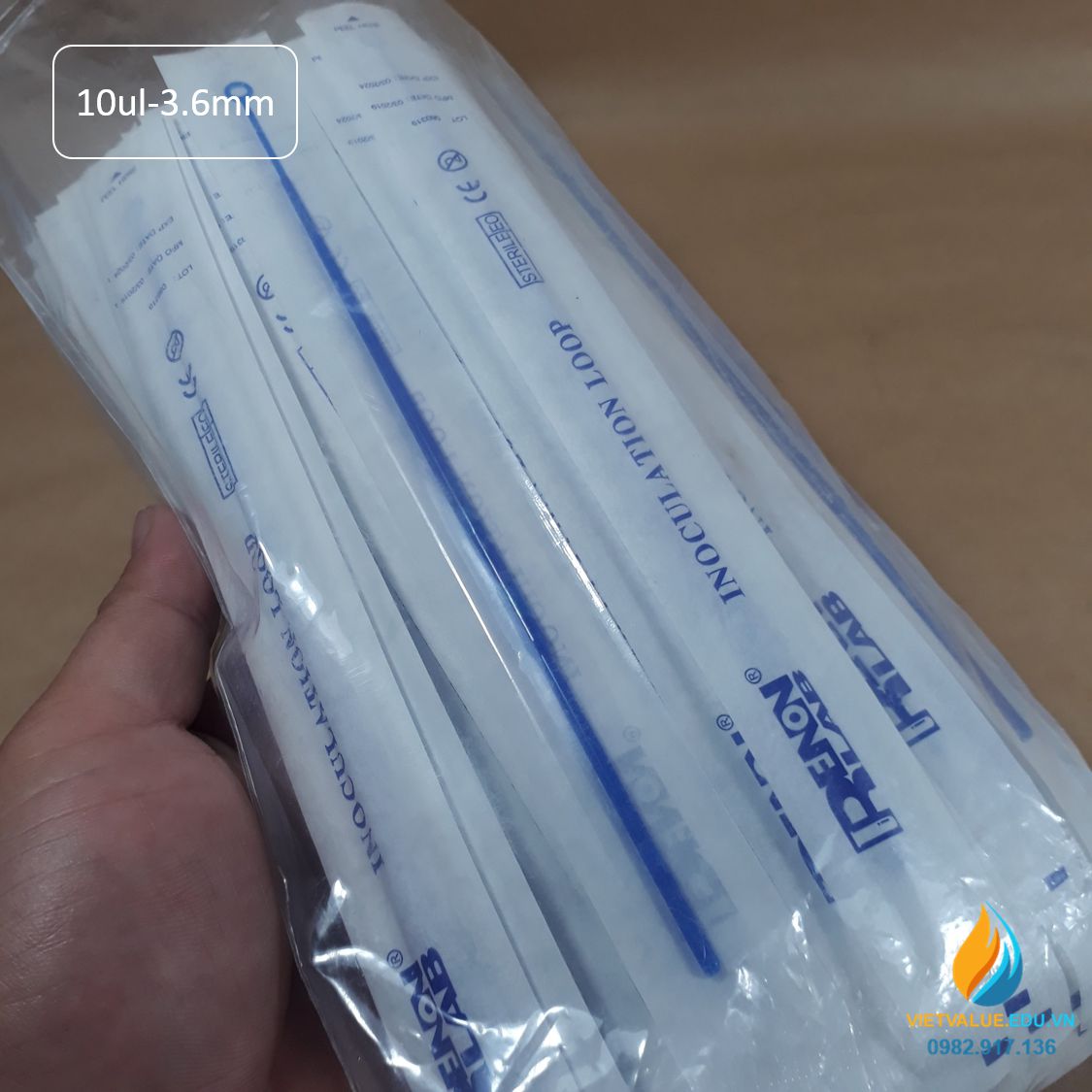 Que cấy vi sinh 10ul đầu tròn 3,6mm, nhựa tiệt trùng dùng 1 lần, gói 100 cái