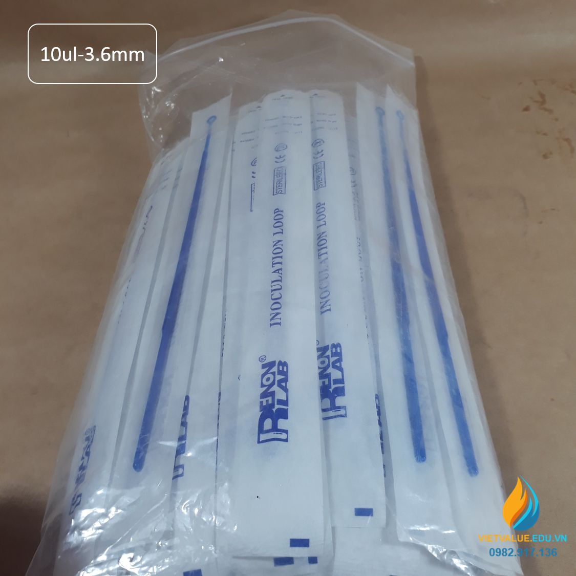 Que cấy vi sinh 10ul đầu tròn 3,6mm, nhựa tiệt trùng dùng 1 lần, gói 100 cái