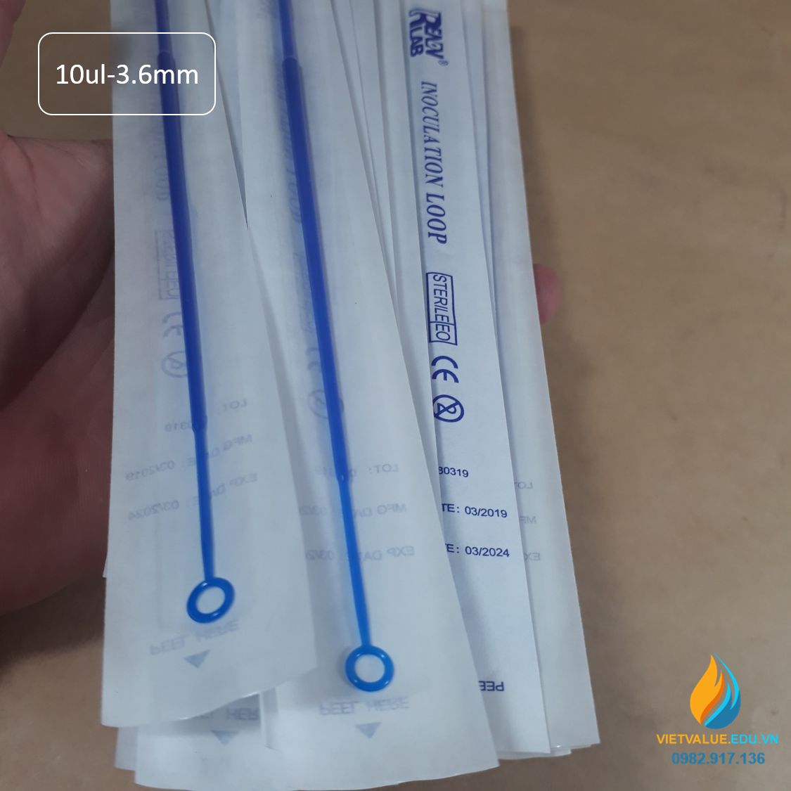 Que cấy vi sinh 10ul đầu tròn 3,6mm, nhựa tiệt trùng dùng 1 lần, gói 100 cái