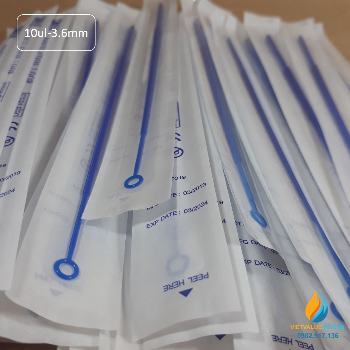 Que cấy vi sinh 10ul đầu tròn 3,6mm, nhựa tiệt trùng dùng 1 lần, gói 100 cái
