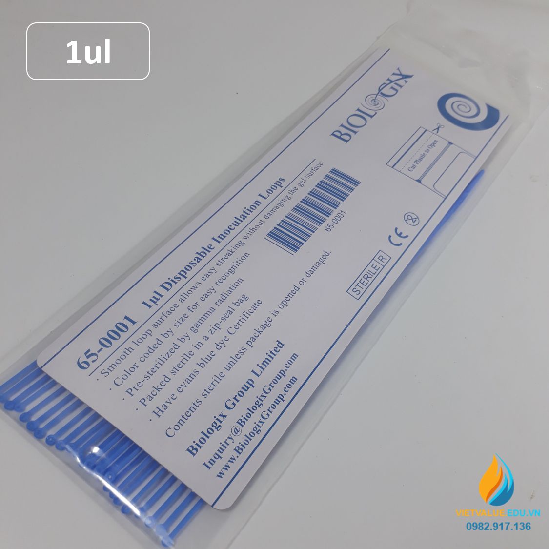 Que cấy vi sinh 1ul, que cấy tiệt trùng hoàn toàn, đóng gói túi 100 que, hãng Biologix Mỹ