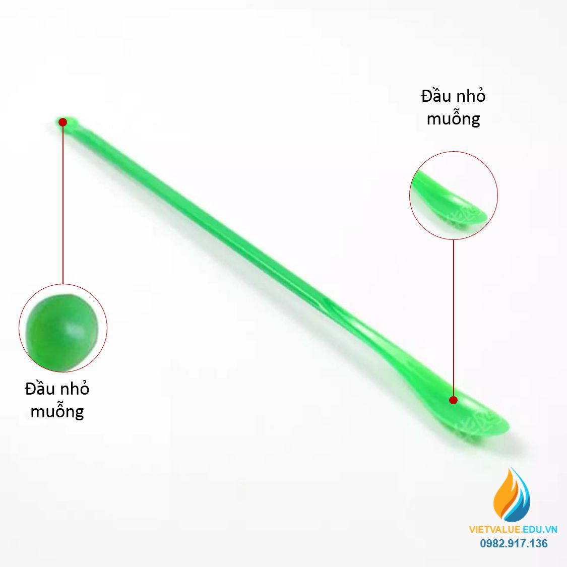 Thìa nhựa lấy hóa chất, hai đầu 2 muỗng, dài 20 cm