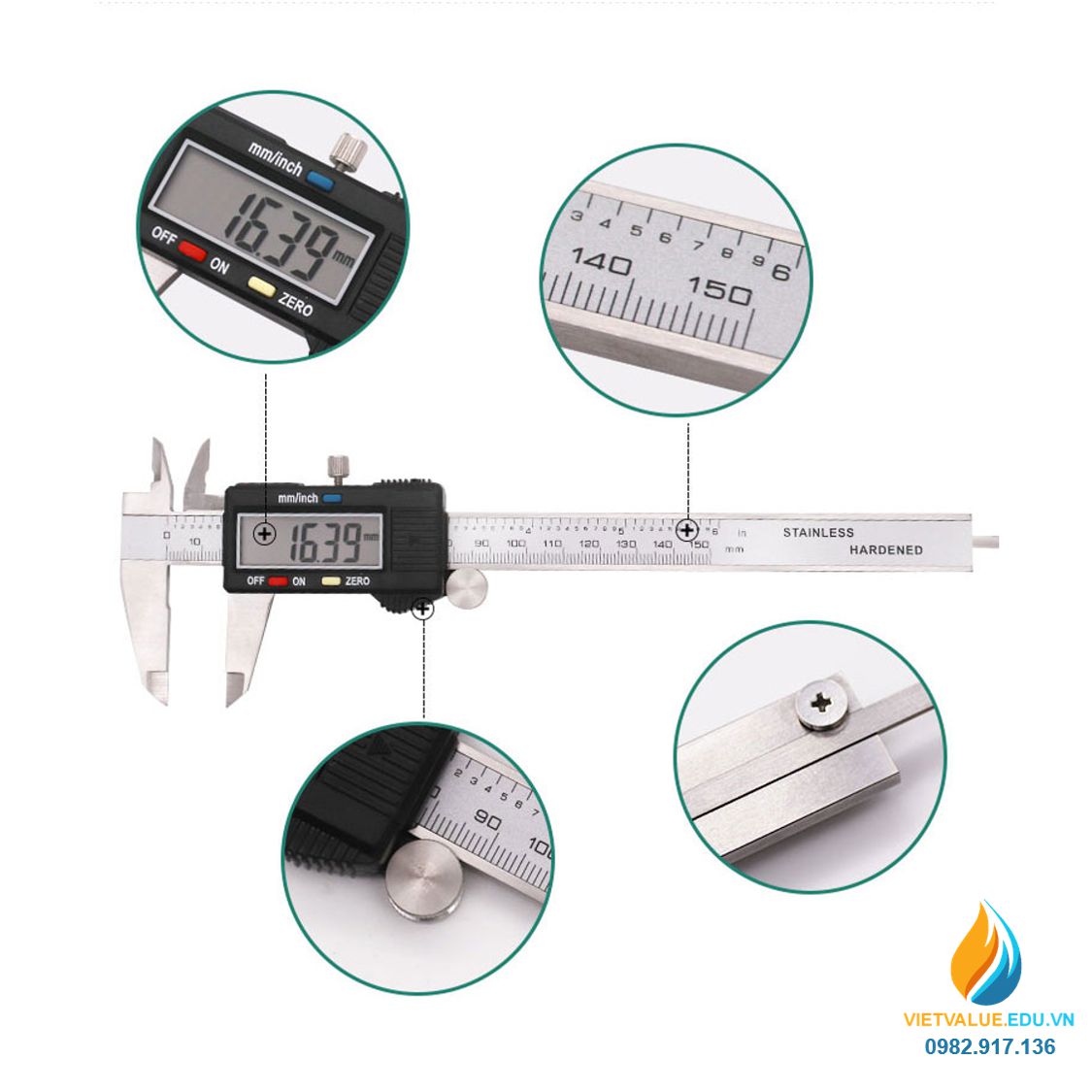 Thước kẹp điện tử 150mm bằng thép không gỉ