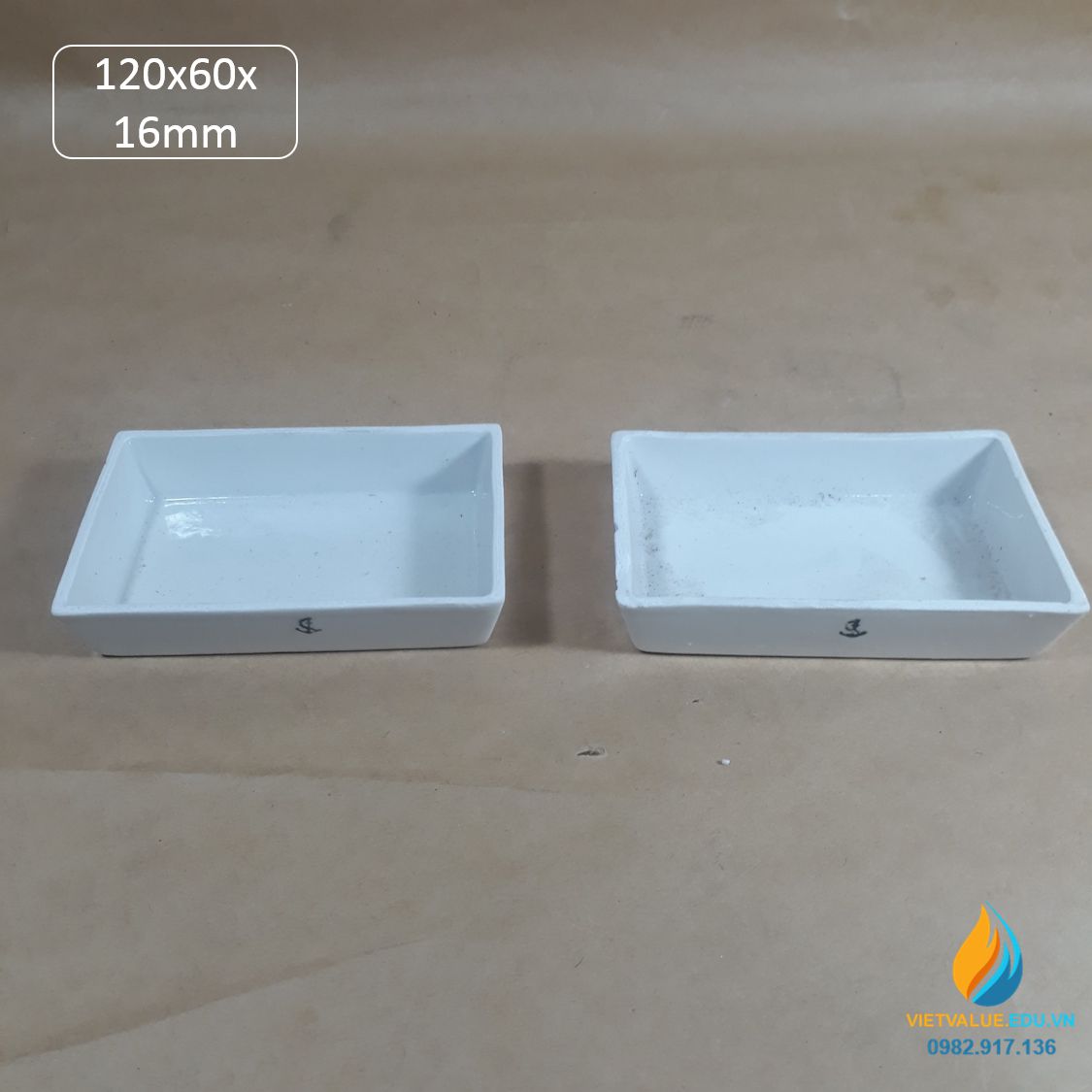Thuyền sứ vuông, nung mẫu nhiệt độ cao phòng thí nghệm, kích thước dài 120mm, rộng 60mm, cao 16mm