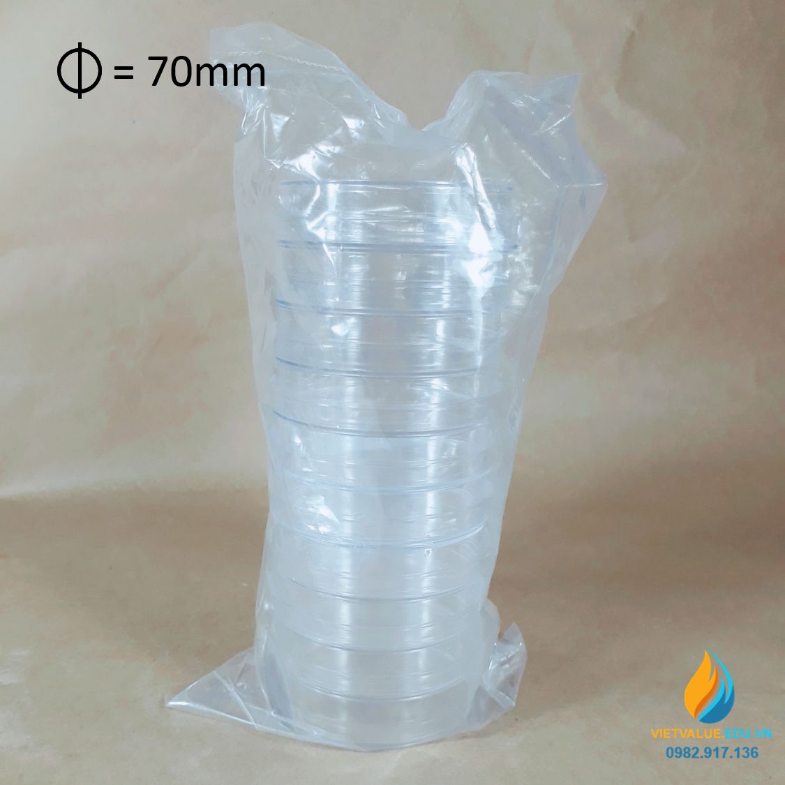 Túi 10 đĩa petri khử trùng, đĩa nuôi cấy đường kính 70mm