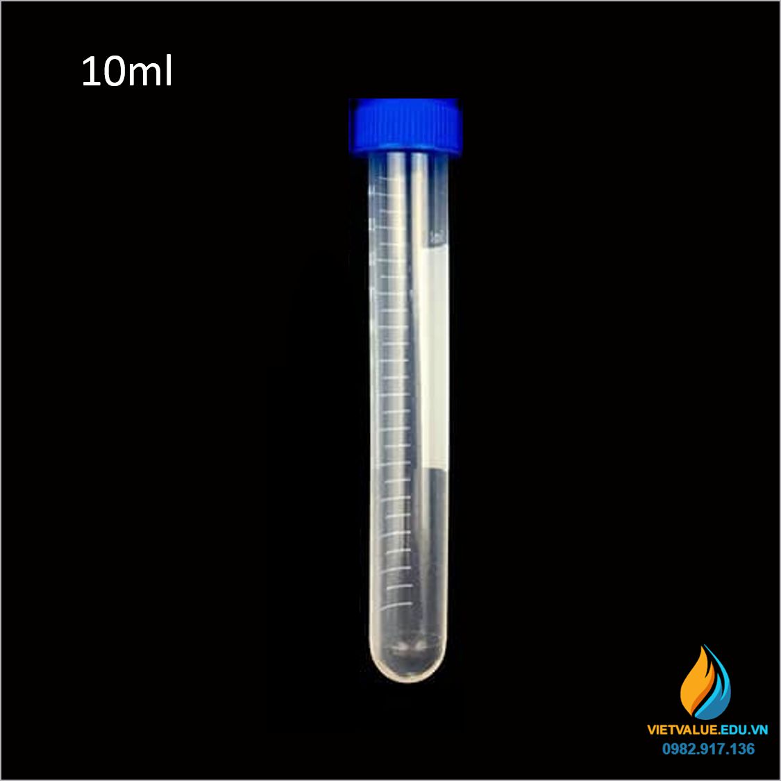 Túi 100 ống ly tâm khử trùng 10ml, đáy tròn, vạch chia, nắp xoáy