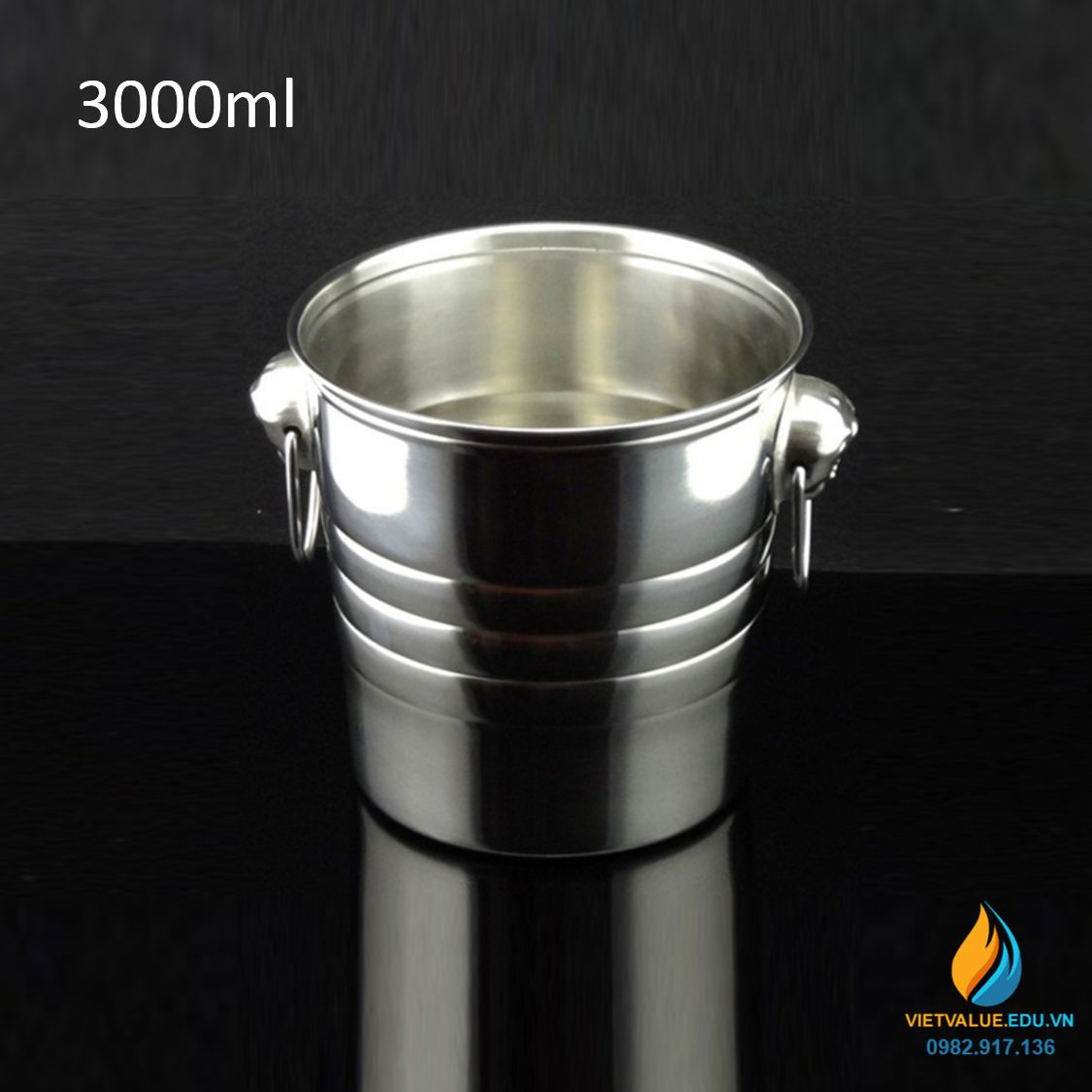 Xô inox dung tích 3000ml có quai xách, vật tư pha chế