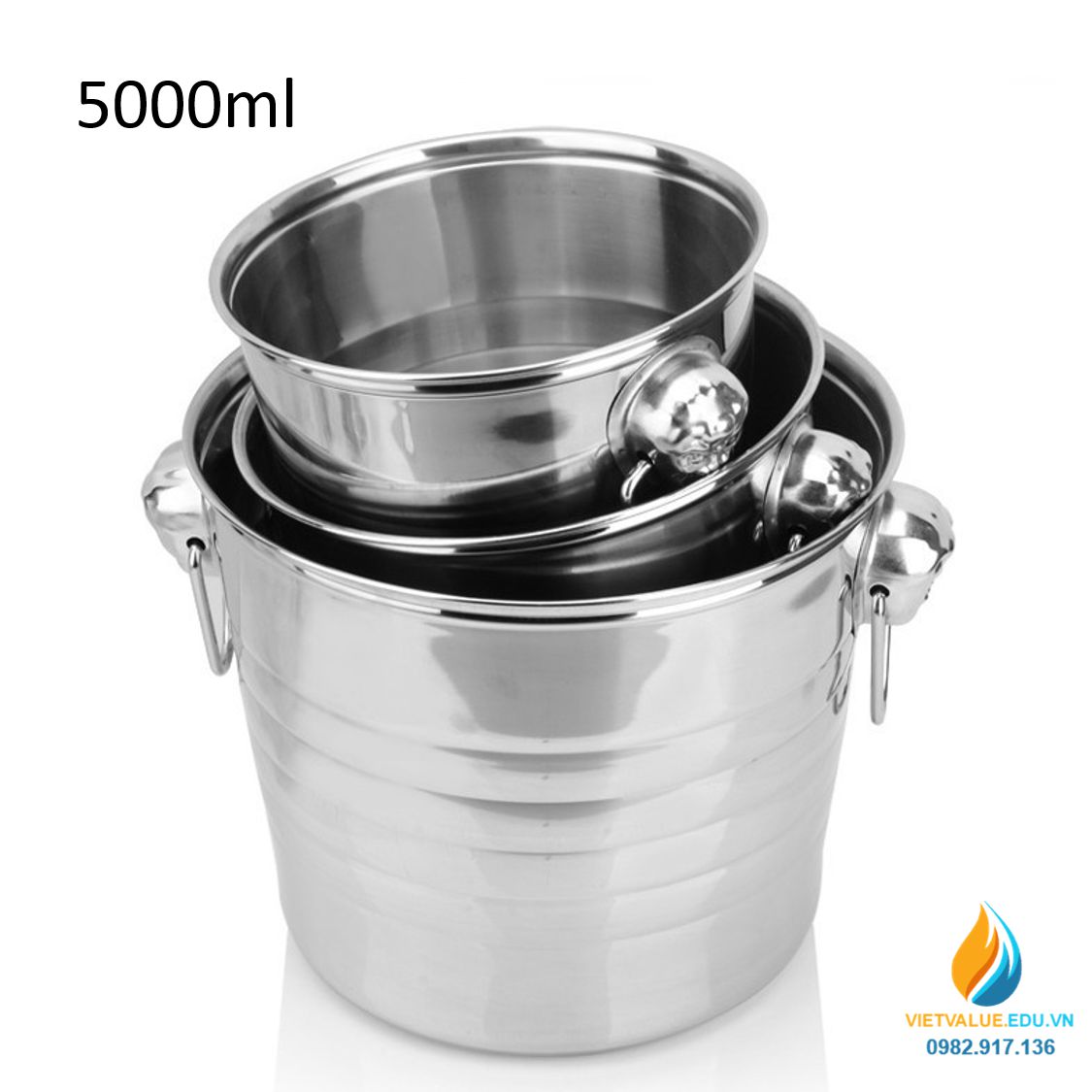 Xô inox dung tích 5000ml có quai xách, vật tư pha chế