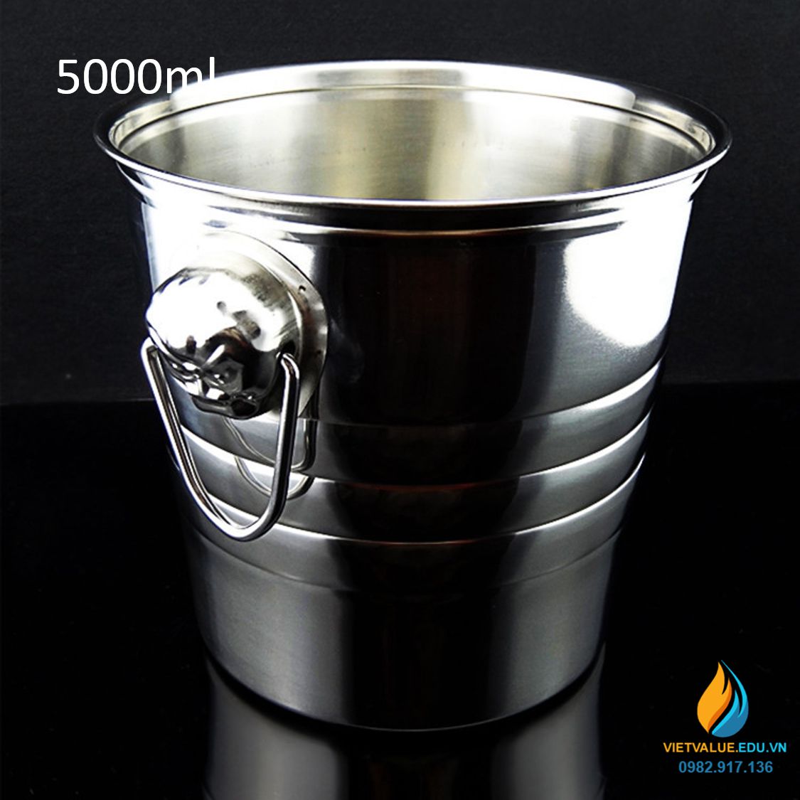 Xô inox dung tích 5000ml có quai xách, vật tư pha chế