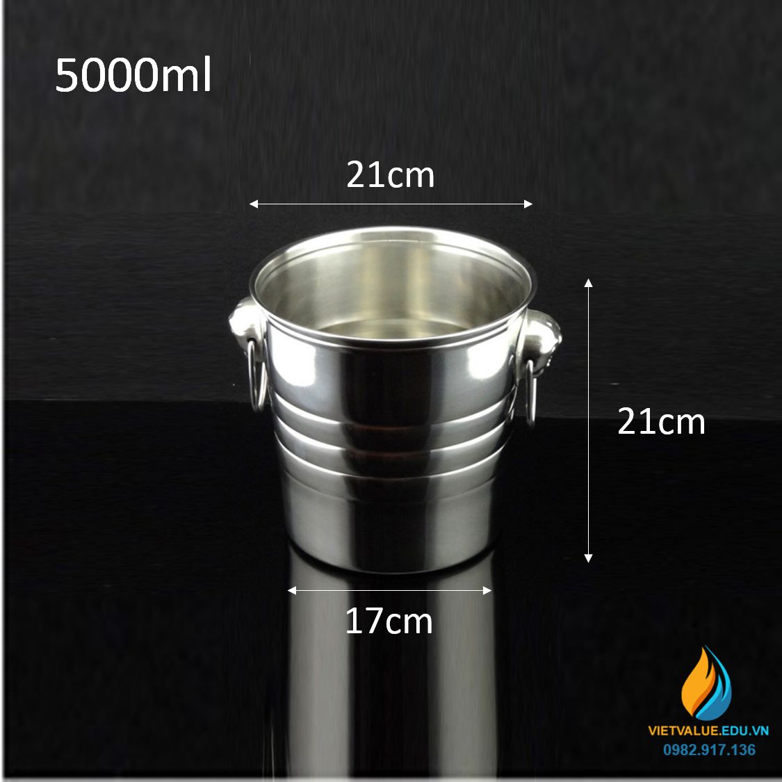 Xô inox dung tích 5000ml có quai xách, vật tư pha chế