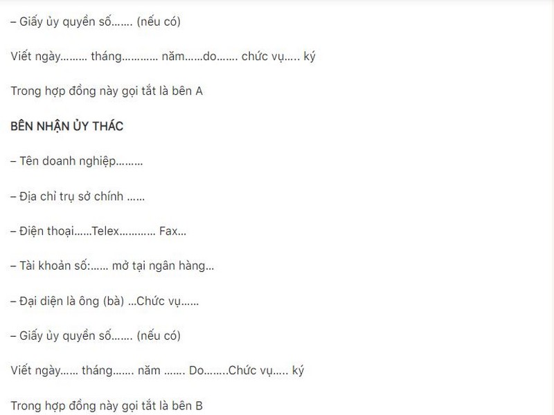 Mẫu hợp đồng ủy thác xuất khẩu