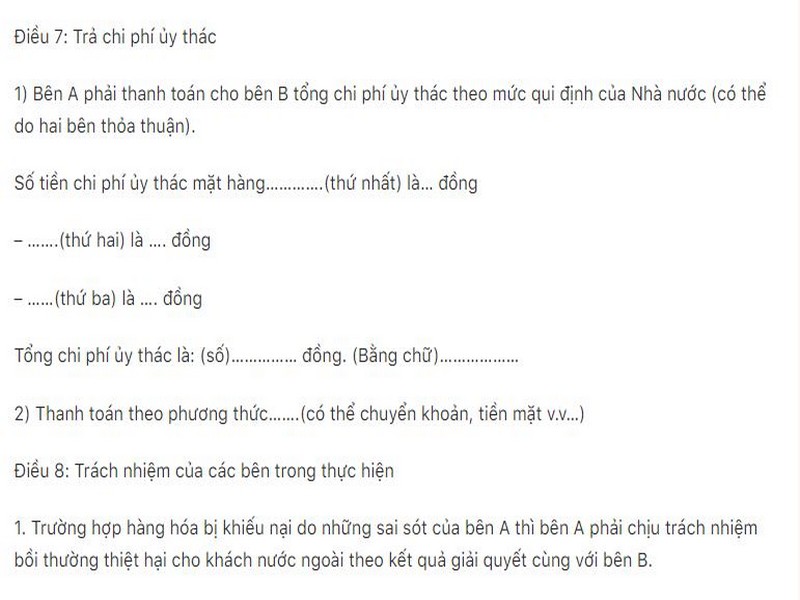 Mẫu hợp đồng ủy thác xuất khẩu