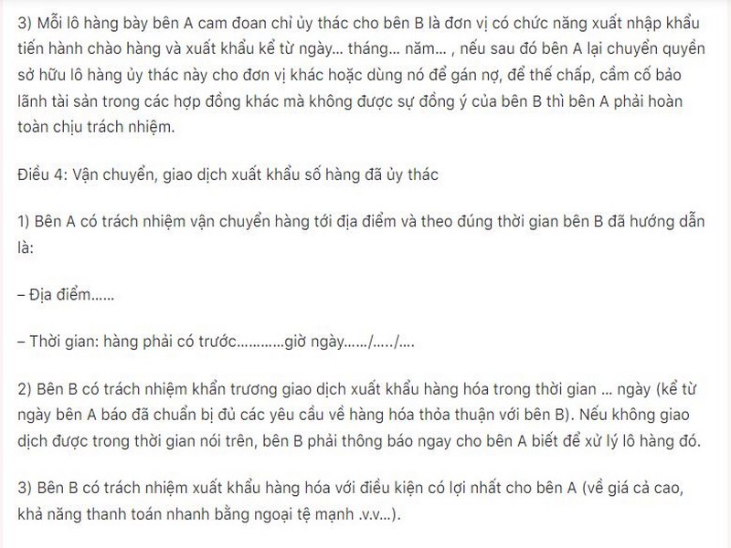 Mẫu hợp đồng ủy thác xuất khẩu