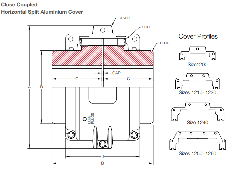 bản vẽ kỹ thuật gird coupling T10 large khớp nối lưới T10 loại lớn