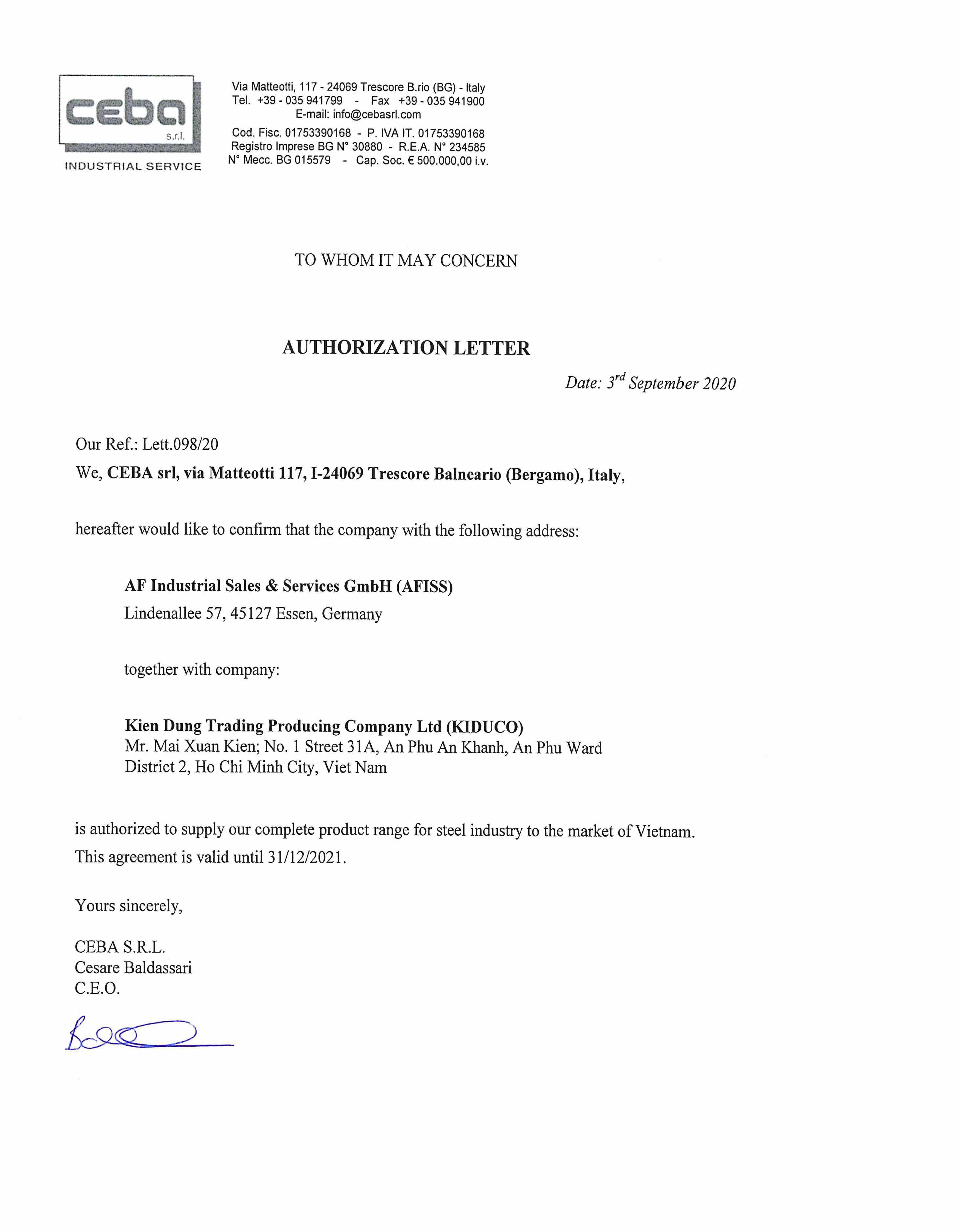 Kiên Dũng (Kiduco) đại diện thương hiệu CEBA ITALIA tại Việt Nam