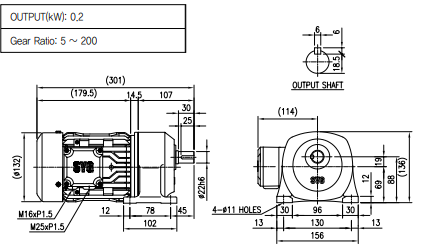 Bản vẽ kỹ thuật động cơ giảm tốc Samyang Max II geared motor