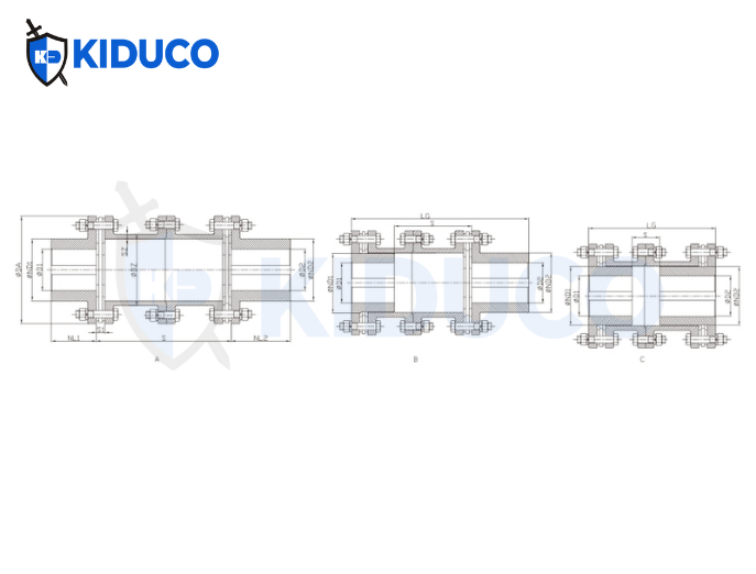 JMUB: Dạng có khớp nối trung gian có thể tháo rời theo phương hướng kính