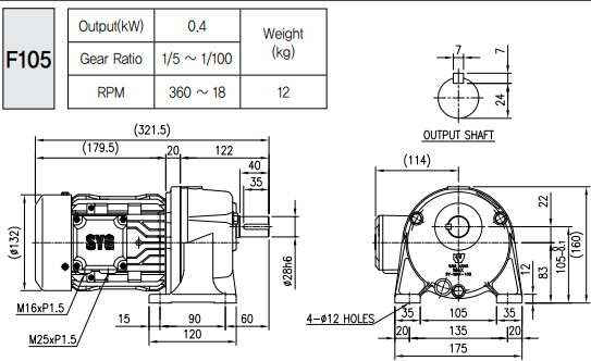 bản vẽ và thông số kỹ thuật động cơ giảm tốc samyang Max geared motor
