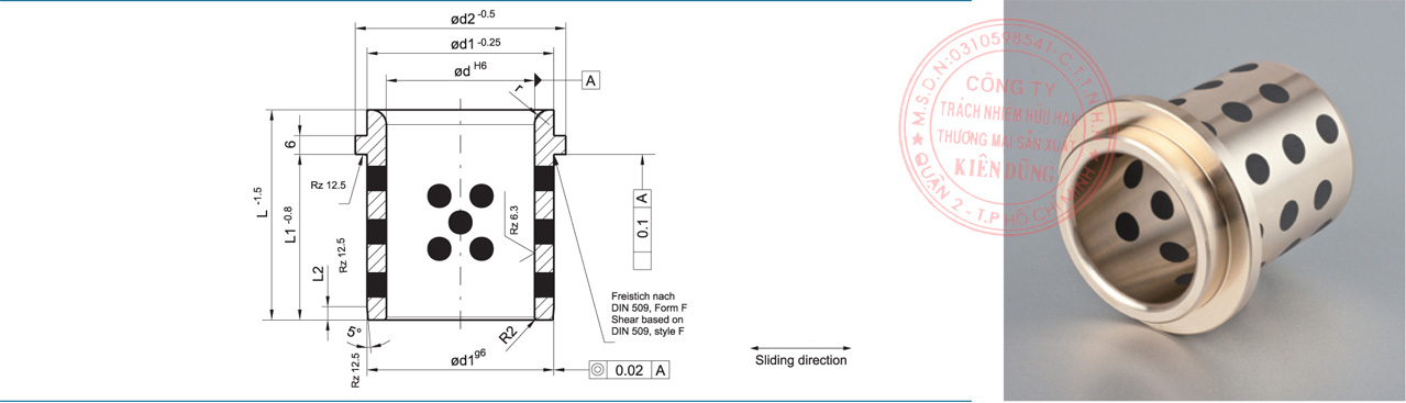 Bảng kích thước tiêu chuẩn CNP9834 Solid-Self-Lubricating Guide Post Bushings