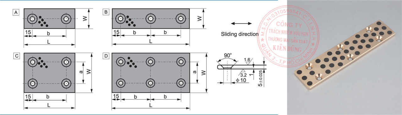 Bảng kích thước tiêu chuẩn CNP-JUWP Solid-Self-Lubricating Wear Plates