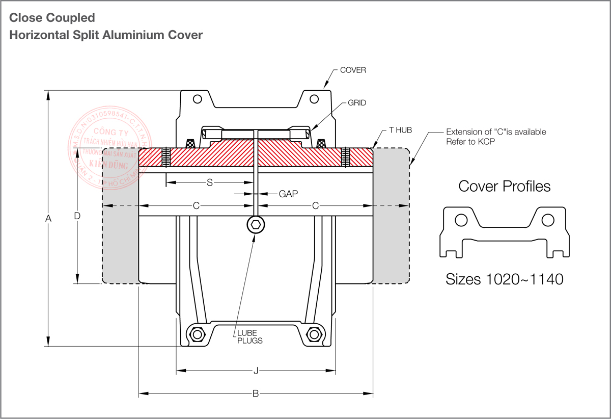 Bảng thông số kỹ thuật khớp nối lưới KCP Taper Grid Couplings T10 Type