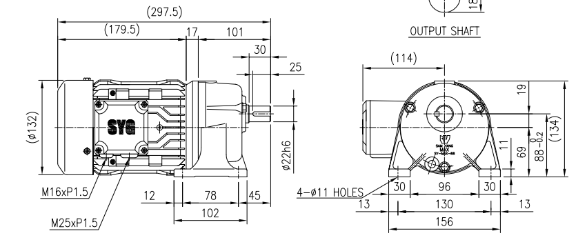 bản vẽ động cơ motor, dạng 3 pha, kiếu lắp mặt bích và chân đế Samyang MG-88F