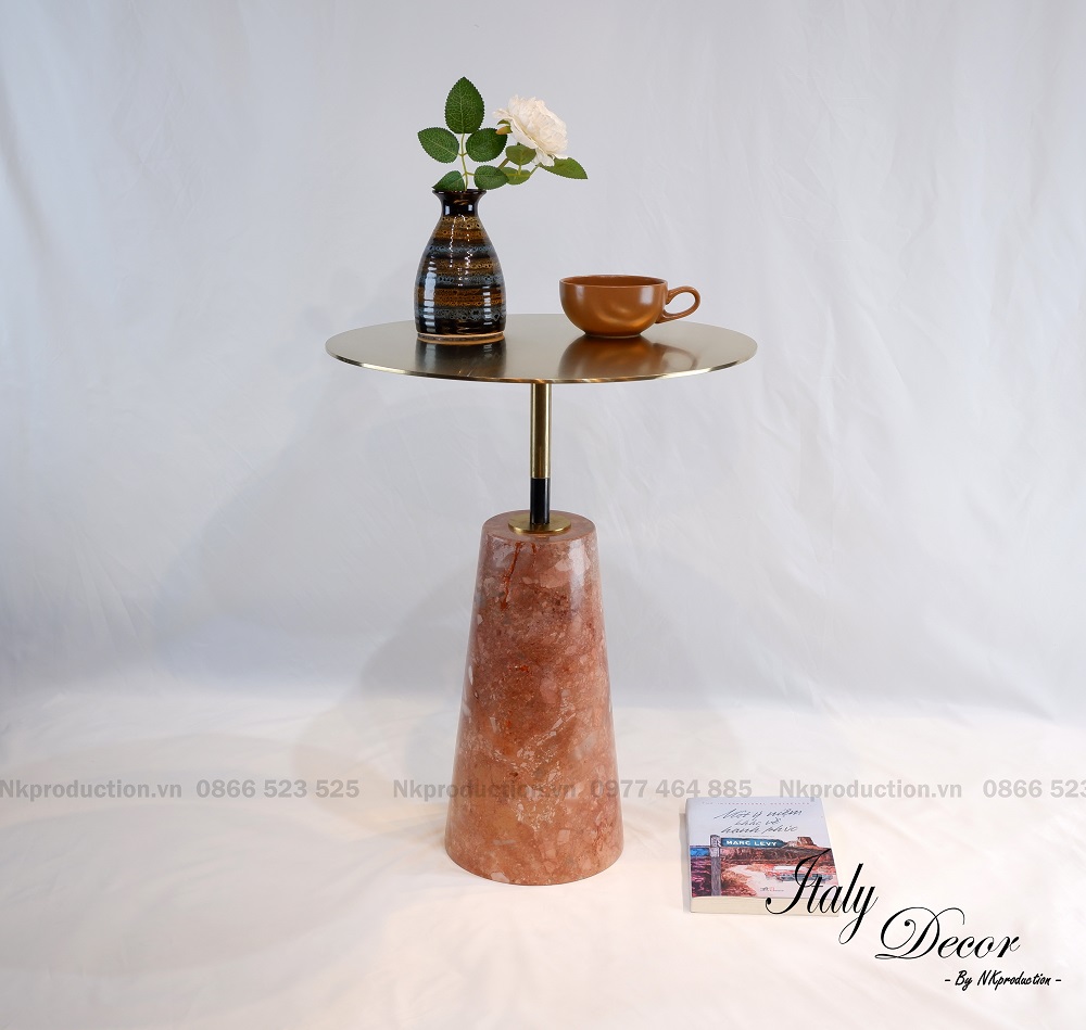 Bàn trà phụ đá cẩm thạch hồng BTK03