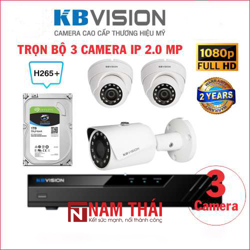 Lắp đặt trọn bộ 3 camera IP giám sát 2.0MP Kbvision - nam thái