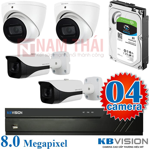 Lắp đặt trọn bộ 4 camera giám sát 8.0M(4K) KBvision (Nghe được âm thanh) - nam thái